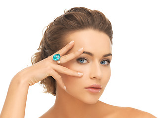 Image showing woman with blue cocktail ring