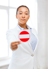 Image showing african woman showing stop sign