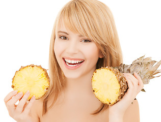 Image showing happy girl with pineapple