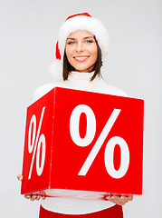 Image showing woman in santa helper hat with percent sign