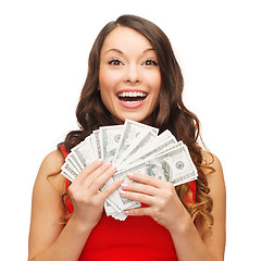 Image showing woman in red dress with us dollar money