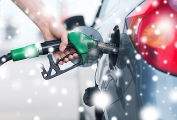 Image showing man pumping gasoline fuel in car at gas station