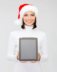 Image showing woman in santa helper hat with tablet pc