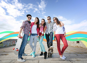 Image showing teenagers with skates outside