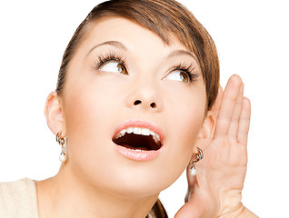 Image showing happy woman listening gossip