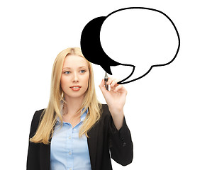 Image showing businesswoman drawing blank text bubble