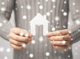 Image showing man holding paper house