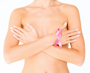 Image showing naked woman with breast cancer awareness ribbon