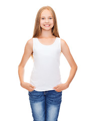 Image showing smiling teenage girl in blank white shirt