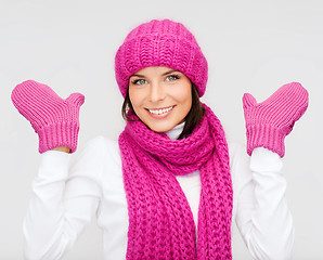 Image showing woman in hat, muffler and mittens