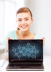Image showing girl holding laptop with network contacts