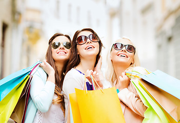 Image showing girls with shopping bags in ctiy