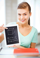 Image showing smiling student girl with tablet pc