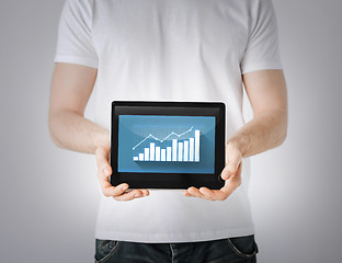 Image showing man hands holding tablet pc with graph