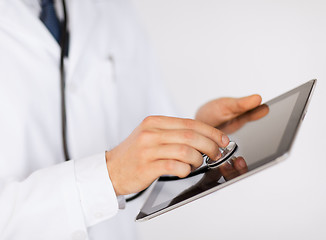 Image showing doctor with stethoscope and tablet pc