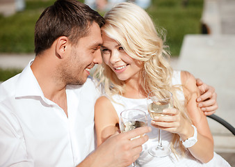 Image showing couple drinking wine in cafe