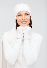 Image showing woman in hat, muffler and gloves