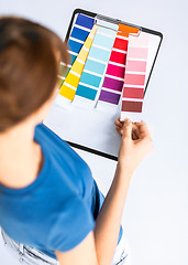 Image showing woman working with color samples for selection