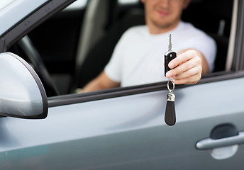 Image showing man with car key outside