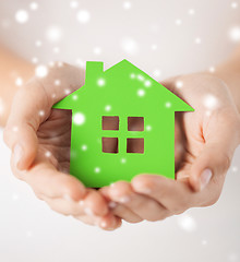 Image showing woman hands holding green house