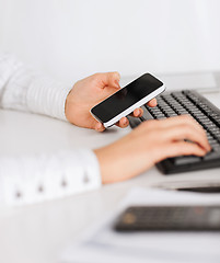 Image showing woman hand with smartphone