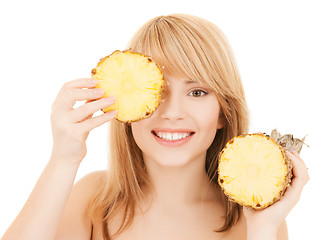 Image showing happy girl with pineapple