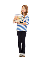 Image showing little student girl with many books