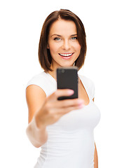 Image showing happy woman with smartphone