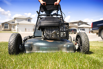 Image showing  mowing the lawn