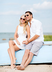 Image showing couple in shades at sea side