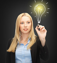 Image showing woman drawing light bulb