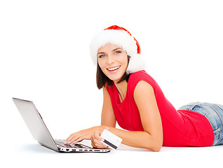 Image showing santa helper woman with laptop and credit card