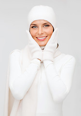 Image showing woman in hat, muffler and gloves