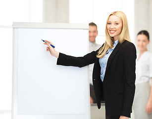 Image showing businesswoman with flipchart in office