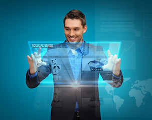 Image showing businessman with virtual screen