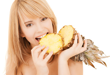 Image showing happy girl with pineapple