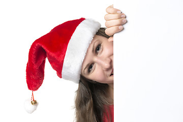 Image showing Woman Santa Claus with vertical board