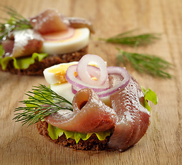 Image showing sandwiches with anchovies and egg