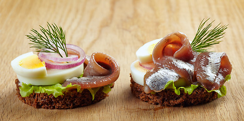 Image showing sandwiches with anchovies and egg