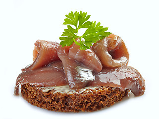 Image showing brown bread sandwich with anchovies