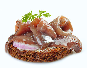 Image showing brown bread sandwich with anchovies