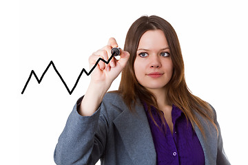 Image showing Young woman drawing a curve chart