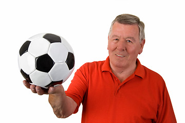 Image showing Old man with soccer ball