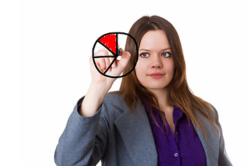 Image showing Young woman drawing a pie chart