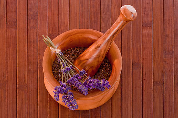 Image showing Mortar with lavender