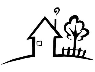 Image showing Black and white silhouette of a small house