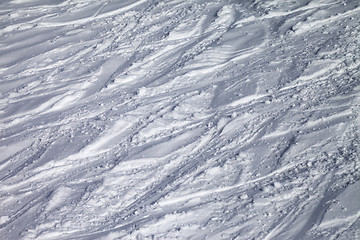 Image showing Background of off-piste ski slope with trace from ski and snowbo