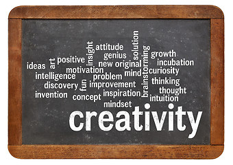 Image showing creativity word cloud word cloud on blackboard