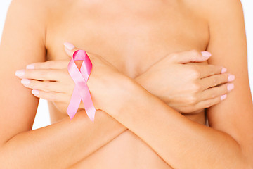 Image showing naked woman with breast cancer awareness ribbon