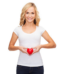 Image showing woman in blank white shirt with small red heart